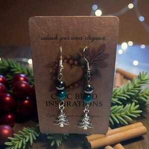 Silver and Teal Tree Earrings